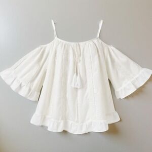 Miss June Paris Blouse Womens White Boho Cold Shoulder Bell‎ Sleeve Lace S/M